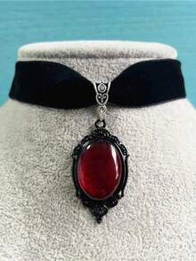 1PC Handmade Black Velvet Vintage Collar Necklace, Gothic Style Halloween Gift - 紅色 - 查看 13