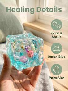 1pc Pinch And Release Unlimited, Gradient Blue Resin Maltose Star Island Block Decoration Dried Flower Sparkle Shell Inlay, Translucent Gradient Blue Resin Block Palm Size Decoration - Multicolor - View 9