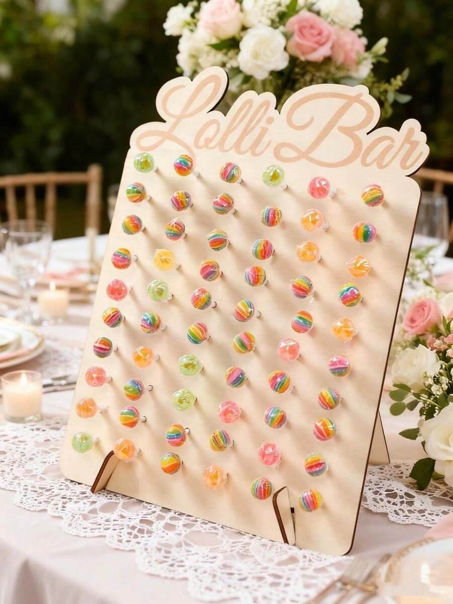 60-Hole Wooden Lollipop Display Stand, Mini Lollipop Display Rack, Rustic Wedding Candy Bar, Birthday Party Decor, Wedding Decor, Baby Shower Decor, Home Decor, Kitchen Countertop Decor, Cake & Lollipop Display Cabinet, Candy Buffet & Party Favor Storage Rack, Outdoor Garden Afternoon Tea Party Supplies - Multicolor - View 1