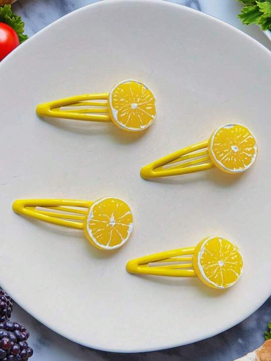 2/4 piezas Pinzas para el cabello con forma de rodaja de limón amarillo para mujeres y niñas, pinzas de presión con forma de fruta linda, accesorios para el cabello con forma de flor, pasadores de estilo estético Y2K, decoración de cabello dulce Girlcore de verano, pinzas de cabello ligeras para uso diario, accesorios para el cabello lindos y frescos, regalo de accesorios para el cabello, pinzas para el cabello, clips para el cabello - Amarillo - Ver 1
