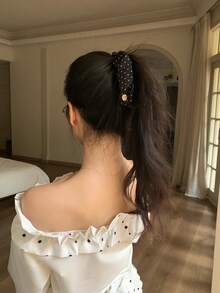 1个波点复古涤纶发爪夹，韩式褶皱香蕉夹，四季皆宜 - 彩色 - 查看 4