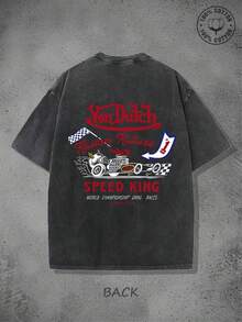 Von Dutches Retro Modified Car Speed King T-Shirt,Brand Logo+Retro Racing Design,Racing Modification Enthusiasts,Racing Competition/Car Enthusiast Gathering, Men And Women's T-Shirts, 230G Wash Cotton High Quality Cotton Printed T-Shirts, Men Clothes, Suitable For Street Retro And Outdoor Sports And Leisure,Father's Day ,Comfortable And Fashionable, Y2k Clothes, Funny T-Shirts, Streetwear, Perfect Gift.,A Gift For My Boyfriend - màu đen - Xem 2