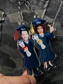 Llavero de foto de graduación personalizado, llavero con nombre personalizado, colgante de bolsa, colgante con diseño de personaje de gorro de graduación lindo - Estilo D - Ver 3