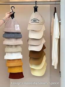 1pc 8-Slot Baseball Cap Holder Rack - Gray And Black Wall Mount/Cabinet Hanging Organizer, Holds Up To 8 Caps, Durable High-Quality Clip-Style Hat Storage Solution, Wardrobe Accessory And Fashionista Functional Decor - Multicolor - View 2
