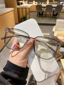 1 Pair/2 Pairs Women's Large Frame Square Rivet Casual Minimalist Flat Top Glasses, Suitable For Daily, Dating, Library, Writing And Other Occasions (Glasses Case Not Included) - Transparent - View 4