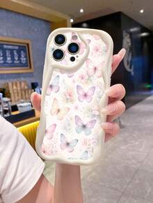 1 chiếc ốp lưng điện thoại chống sốc hình nhiều bướm, in UV, tương thích với Apple/Galaxy/ - Màu be - Xem 1