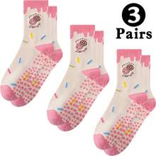 1/2/3/4/5/6 Pairs Of Women's Pilates Sports Socks,Anti Slip,Wear-Resistant,Comfortable,Moisture Absorbing Printed Grip Yoga Socks, Suitable For Pilates, Yoga, Fitness, Dance, Etc. Cute Donut Embroidery Pattern Tube Socks, Give Others The Ideal Gift. - Apricot - View 9