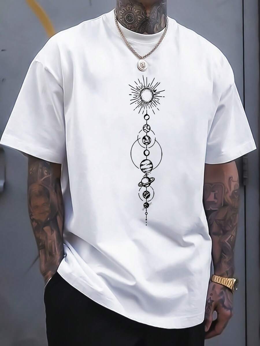 Camiseta Casual de Moda para Hombre con Cuello Redondo y Estampado Frontal de Manga Corta - Blanco - Ver 1
