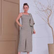 Autumn Chic Set: Long Dress With Slit + Elegant Jacket – Sophistication That Warms With Style ✨ Elegant Casual Knit Fabric Daily Formal And Evening Autumn - 米色 - 查看 4