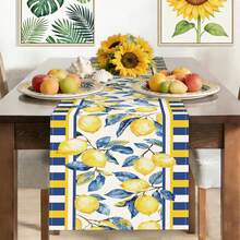 Taplak Meja Musim Panas Motif Pohon Lemon & Lebah, Dekorasi Meja Makan Dapur Liburan Musiman Cocok untuk Pesta di Rumah dan Dalam Ruangan - Biru Kuning - View 12