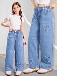 Quần jeans ống rộng dáng suông, quần jeans ống đứng thêu họa tiết đa năng phong cách đường phố. - Rửa trung bình - Xem 12