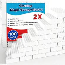 Magic Sponge Erasers, 100 Pack 2X Density Stronger Melamine Sponge Foam Pads, Multi-Functional Household Cleaning Cleaner For Kitchen, Bathroom, Bathtub, Sink, Wall Cleaner,Deep Cleaning, Household Essential24533940 - 杏 - 查看 4