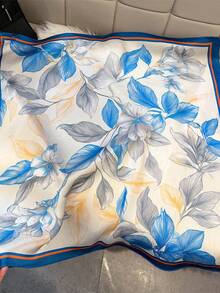 1 pieza Pañuelo de satén con estampado de hojas verdes y flores de 65x65cm, chal ligero de uso múltiple para todo el año para salidas diarias, fiestas, viajes, toalla de playa, vacaciones - Multicolor - Ver 15