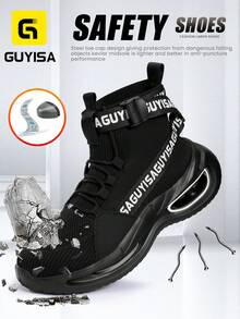 Men's Steel Toe Safety Shoes, Casual Series, Anti-Smash And Anti-Puncture, Comfortable And Fashionable Rubber Sole, Lightweight, Breathable, Black, Functional Work Shoes Suitable For All Seasons - Black - View 1