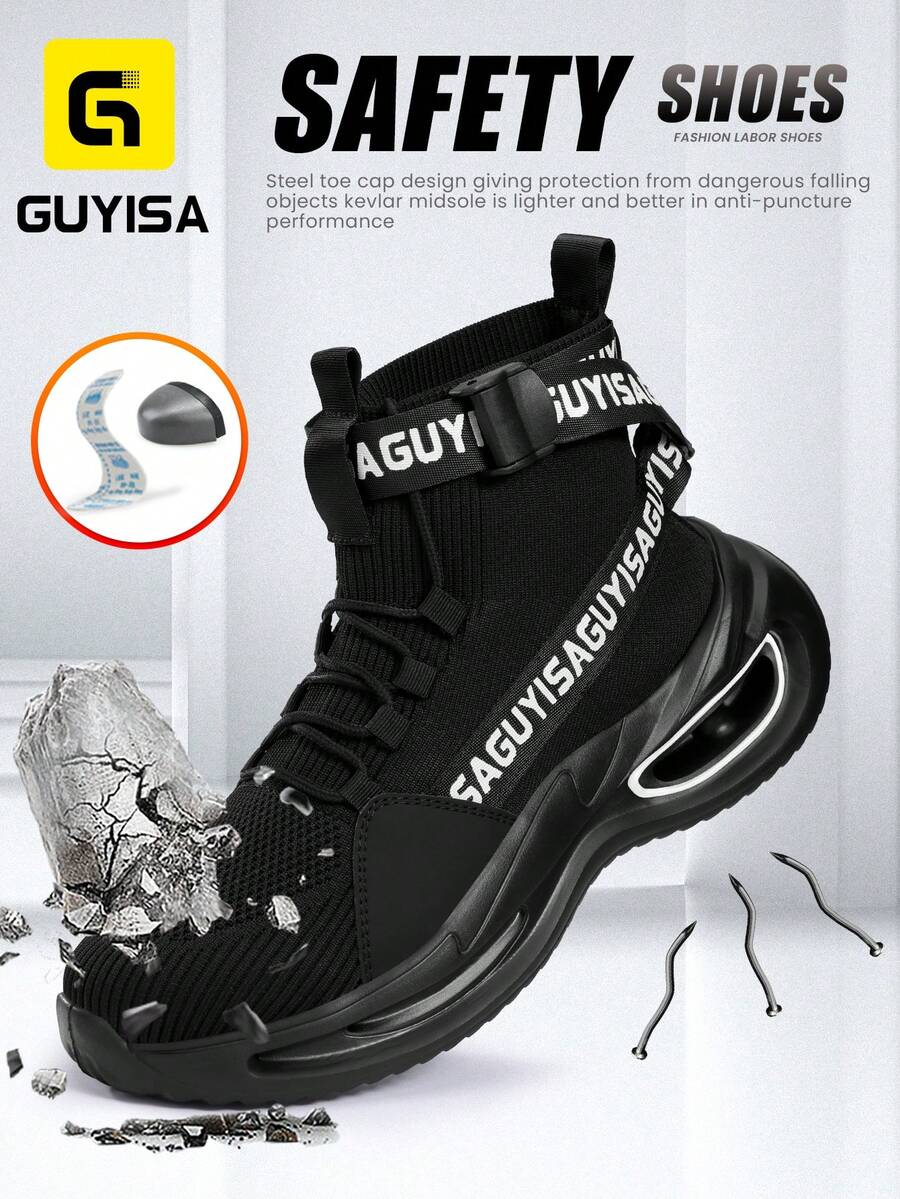 Men's Steel Toe Safety Shoes, Casual Series, Anti-Smash And Anti-Puncture, Comfortable And Fashionable Rubber Sole, Lightweight, Breathable, Black, Functional Work Shoes Suitable For All Seasons - Black - View 1