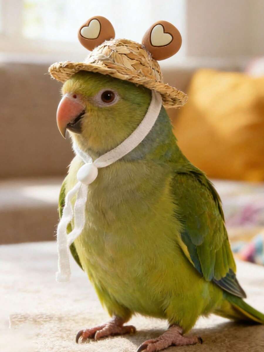 Sombrero de paja mini ajustable para hámsteres, sombreros decorativos para lagartos, camarrones, loros, pájaros pequeños - Champán - Ver 1