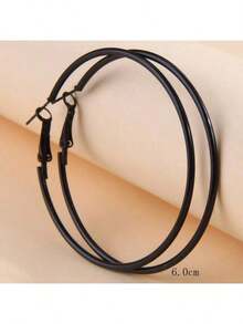 1 par de pendientes de aro/botón cuadrados minimalistas de color negro de moda para mujeres - Negro - Ver 10