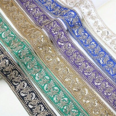 1 cuộn ren thêu kim sa dài, nhiều màu sắc để lựa chọn, thích hợp cho các dự án thủ công DIY, may vá và trang trí ren dịp lễ.