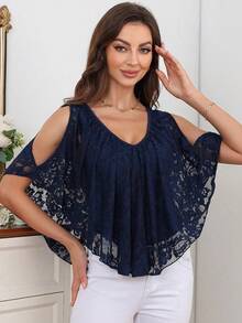 Camiseta de encaje con hombros descubiertos para mujer, nuevo estilo de verano - 46739-15 - Ver 5