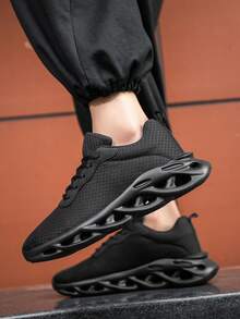 Men's Fashion Versatile Breathable Casual Sports Shoes/Daily Commute Street Style Lightweight Comfortable Hollow Outsole Elevator Running Sneakers - Black - View 7