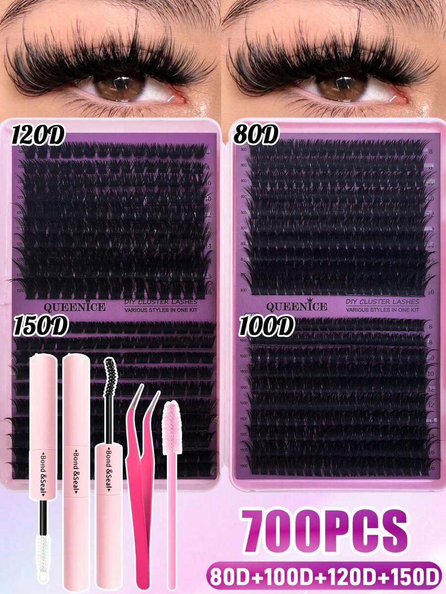 D-Curl 單簇假睫毛 80D 100D 120D 150D 混長 8-16mm DIY 接睫毛 超濃密蓬鬆 3D 自然貓眼款 可重複使用 初學者適用 派對舞會化妝 旅行禮物 生日情人節聖誕套組 - 黑色 - 查看 1