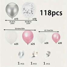 118 pezzi Set di ghirlanda di palloncini rosa, bianchi e argento - Decorazione universale per celebrazioni, matrimoni, addii al nubilato, compleanni, anniversari | Set di accessori - A-1 - Visualizzare 2