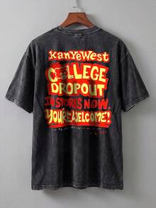 Men's Casual Vintage Distressed V-Neck Short Sleeve T-Shirt, Summer - Black - View 2