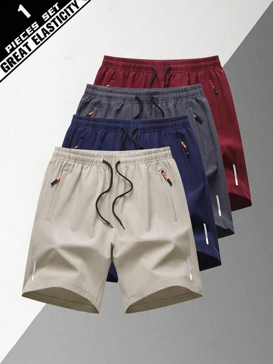 1pc Men's Summer Lightweight Casual Shorts, Fashion Sports Outdoor Running Shorts Unisex Design - Khaki - View 1