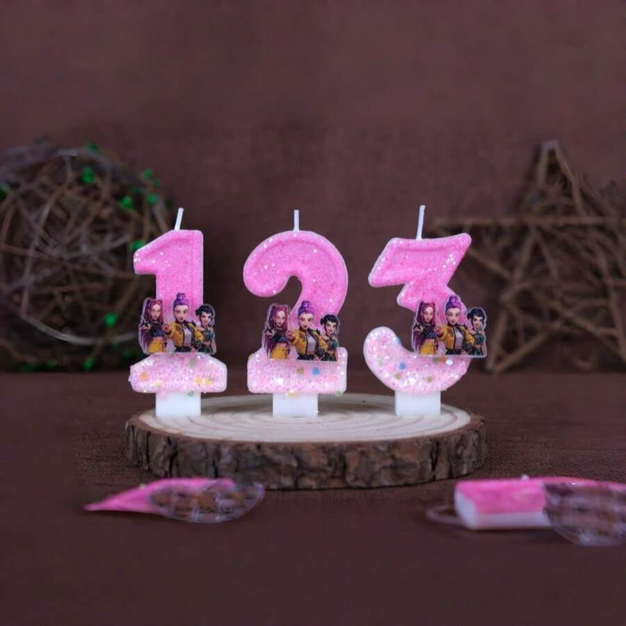 数字生日蜡烛,韩流女巫主题手工数字蜡烛,蛋糕派对卡通风格数字0-9,派对用品,生日用品 - 彩色 - 查看 1