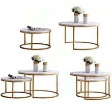Nesting Coffee Tables Set Of 2 Round Stacking Sofa Side Tables For Living Room - White - View 9