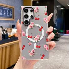 Funda para teléfono: Funda de gel adecuada para Samsung Galaxy S22, S23, S24, S25, S26 FE, Edge, Pus, Ultra A56 A54 A55 A36 A35 A26 A25 A17 A16 A15 con estampado de camelia flotante y cerezas. - Verde fluorescente - Ver 8