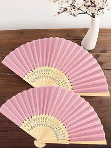 20/10/5/2/1pc Silk Hand Fan, Bridal Party Hand Held Folding Fan, Bamboo Folding Fan, Suitable For Bridal Party, Bridesmaid Gift, Party Decor, Festival, - Pink - View 1