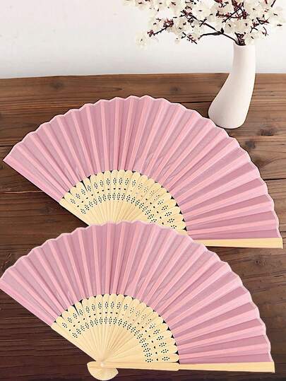 20/10/5/2/1pc Silk Hand Fan, Bridal Party Hand Held Folding Fan, Bamboo Folding Fan, Suitable For Bridal Party, Bridesmaid Gift, Party Decor