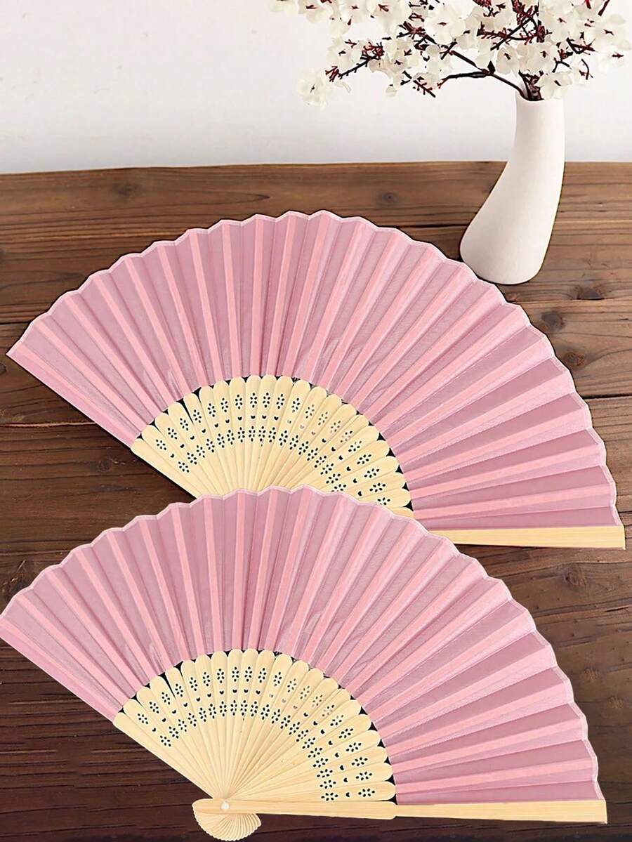20/10/5/2/1pc Silk Hand Fan, Bridal Party Hand Held Folding Fan, Bamboo Folding Fan, Suitable For Bridal Party, Bridesmaid Gift, Party Decor, Festival, - Pink - View 1