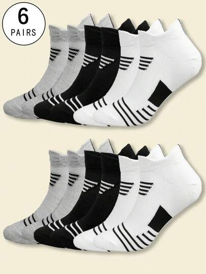 6 Pairs Men's Socks, Summer Minimalist Striped Design, Breathable Mid-Calf Socks Suitable For Daily Or Outdoor Casual Wear