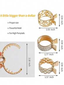3pcs/Set Valentine's Day Women's Gold Round Crystal Hair Clips, Can Fix High Ponytail, Non-Slip, Suitable For Daily Wear, Home, Outdoor, Commuting, Elegant Gift, School (Single Piece Available) - Gold - View 7