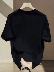 New Summer 2026 Pure Cotton T-Shirt, Men's Brand Print Short Sleeve T-Shirt, Versatile Pure Cotton Korean And Japanese Style T-Shirt For Men - Short Sleeve Cotton Crew Neck T-Shirt, Urban Vintage Style, Unisex, Loose, Casual, Versatile And Comfortable. - 黑色 - 查看 2