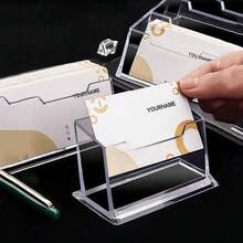1pc Transparent ABS Material Business Card Storage Box, Office Desk Front Desk Business Card Holder, Seat Position Transparent Business Card Display Rack Storage Box, Transparent Business Card Box - View 1