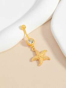 1pc Starfish Belly Button Ring, Elegant Body Jewelry For Women, Suitable For Beach & Resort - Yellow Gold - View 3