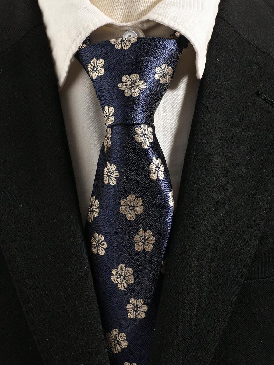 1 pieza Corbata de hombre azul marino con estampado pequeño - Azul Marino - Ver 1