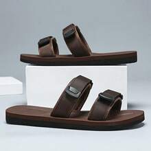 1 Pair Solid Color Casual Outdoor Beach TPR (Thermoplastic Rubber) Letter Decor Beach Vacation Home Slippers, Summer - Brown - View 3