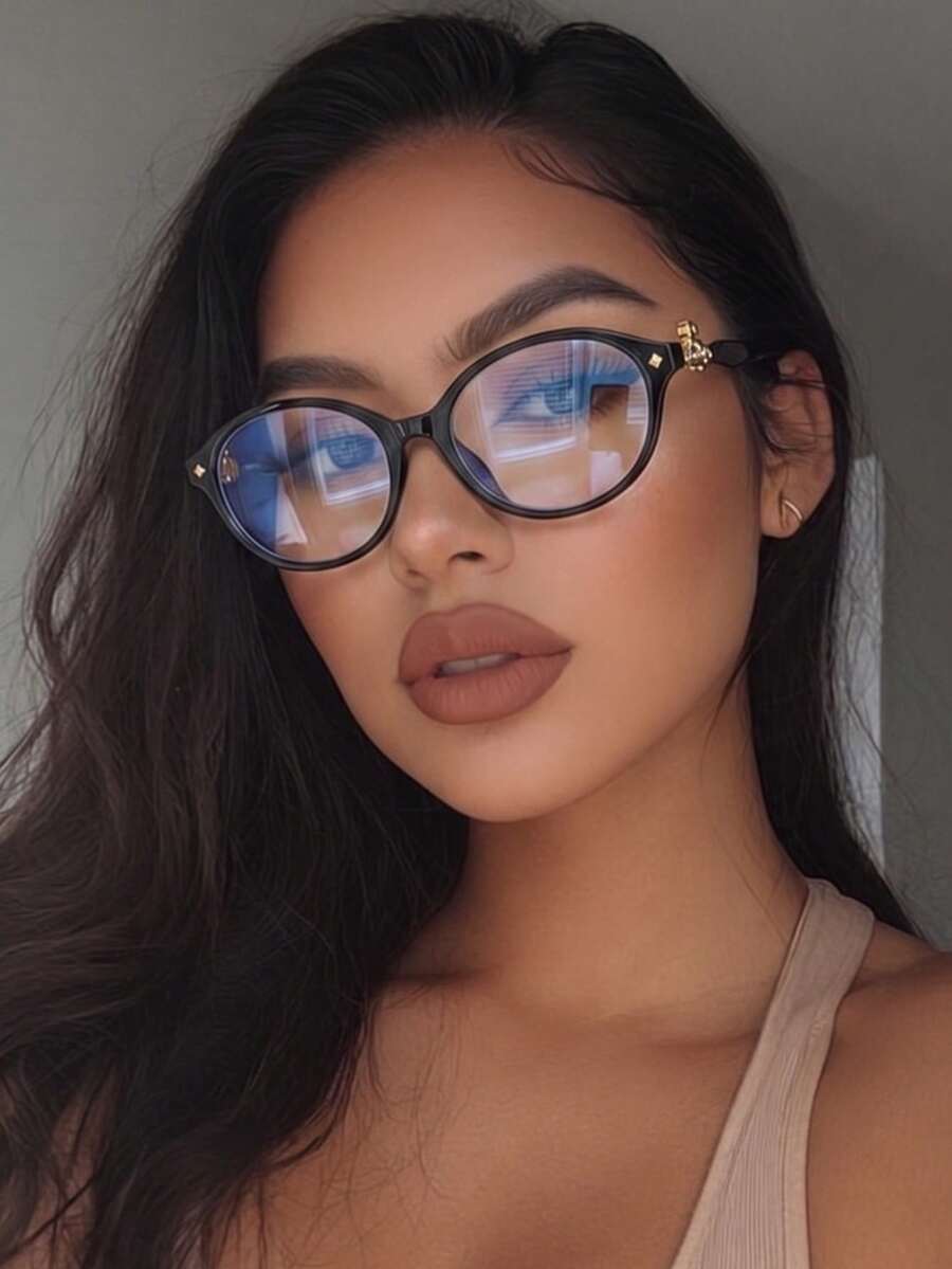 1 Pair Women's Personalized College Style Fashion Decorative Glasses - glossy black - View 1