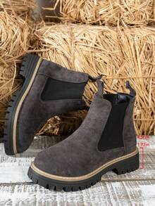 Women's Suede Chelsea Boots, Elastic Side Slip On Ankle Boots, Chunky Platform Non-Slip Casual Booties - Grey - View 6