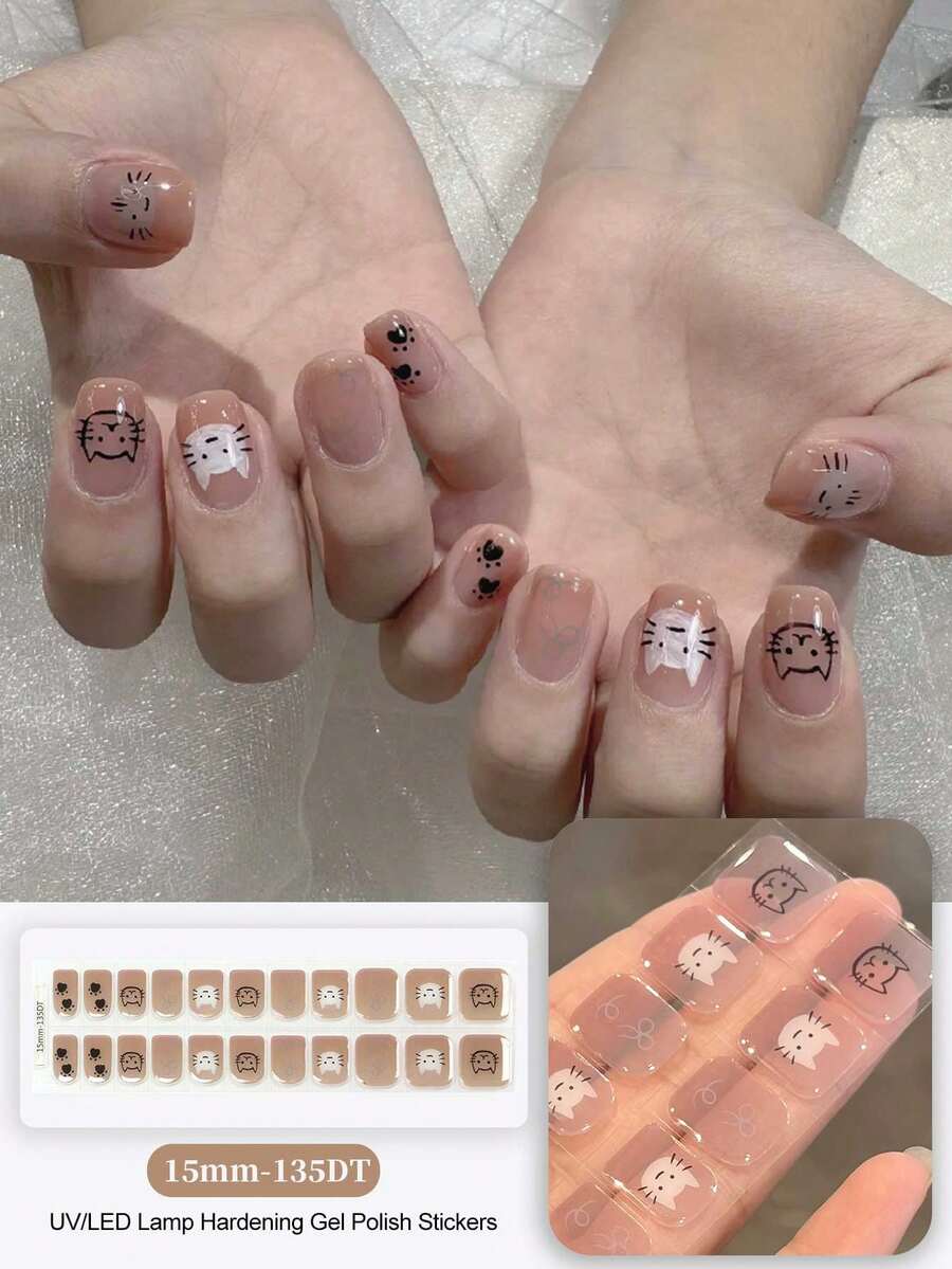 20片半固化凝胶美甲贴，耐用沙龙级美甲贴纸，易于粘贴和卸除，需使用UV灯固化