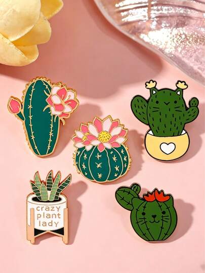 1/5 piezas Broche de cactus lindo, estilo fresco y curativo antideslizante, material de aleación, accesorio de vestir diario, regalo decorativo para amigos