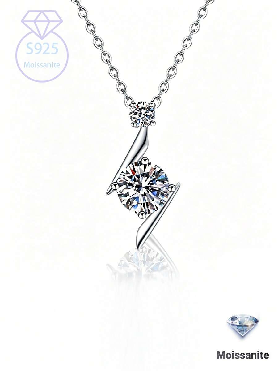 KAHOOT A 925 Sterling Silver 1-Carat Moissanite Lightning Star Necklace, A Romantic, Gentle, Elegant, Creative, And Uniquely Designed Piece For Women. It Features A Sophisticated, Understated Luxury Style, A Classic And Simple Design, And A Casual