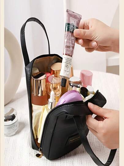 1 Stück modische PU Kosmetiktasche, hochwertige Make-up Aufbewahrungstasche, große Kapazität tragbare Reise Kulturtasche, elegante Reise Make-up Tasche