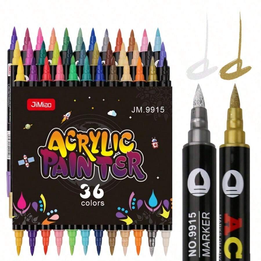 1pc 24/48/72 Colors Dual-Tip Dual-Color Acrylic Markers, One-Stroke Two-Color Glass Painting Layerable Soft Tip Markers For Art Students - Acrylic Marker - View 1