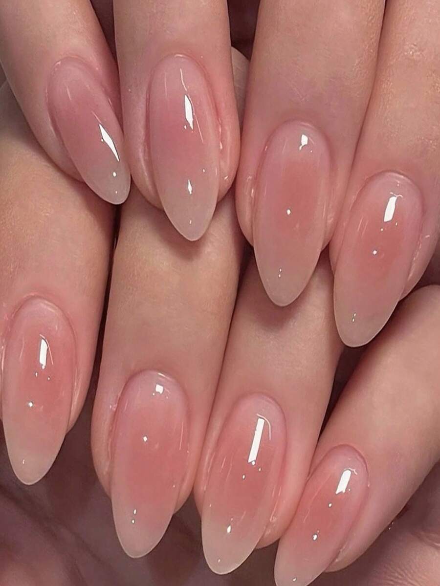 24片杏仁形短款美甲贴纸,简约粉色,甜美清新,DIY美甲装饰,适合女性日常、工作和外出使用。 - 彩色 - 查看 1