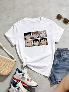 Camiseta de manga corta con cuello redondo suave y casual de verano para mujer, tops para salir, vintage, Gen Z, tops, curvas, ropa Y2K, algodón, Italia, Grecia, tops de mujer, tops bonitos, camisetas gráficas, conjuntos de primavera, estilo callejero americano, casual deportivo, estilo unisex, estilo casual urbano, casual, jersey, camisetas holgadas, ropa de calle retro, estilo de los 90, estilo de los 2000, subcultura, estilo europeo, tops negros, tops blancos, conjuntos de fiesta de los 90. Blanco - Blanco - Ver 3